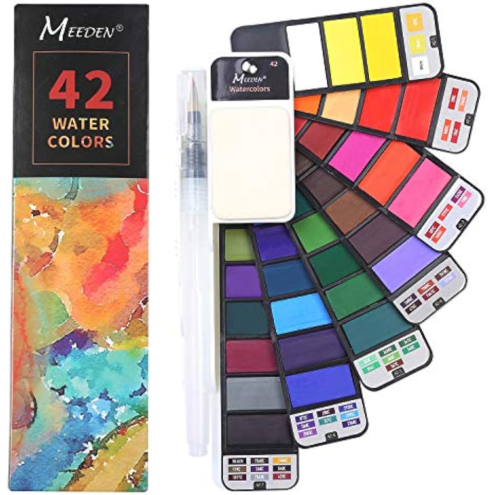 Watercolor Paint Set, 42 Assorted Colors Foldable With Brush, Travel