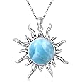 DOLIOX Sun Turquoise Pendant Necklace, 925 Sterling Silver Genuine Gemstones Western Jewelry Gift for Women