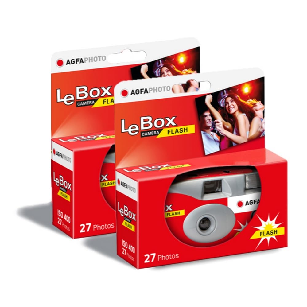 AGFA PHOTO PACK 2 x 601020 - Appareil Photo Jetable LeBox Flash, 27 photos, Objectif Optique 31 mm - Gris et Rouge
