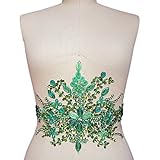 Gorgeous Pure Handmade Beaded Bling Bright Crystal Patches Sew on AB Rhinestones Waist Decoration Applique with Stones Sequins Beads DIY Craft Belt for Wedding Dress Decor Decorations (Green)