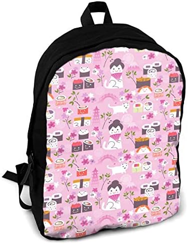 CYMO Japanese Meow Pink Sushi Bridge Unique Outdoor Shoulders Bag Fabric Backpack Multipurpose Daypacks for Adult