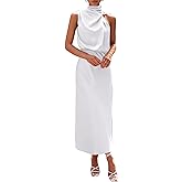 PRETTYGARDEN Women's 2026 Summer Satin Dress Elegant Sleeveless Mock Neck Cocktail Party Maxi Dresses