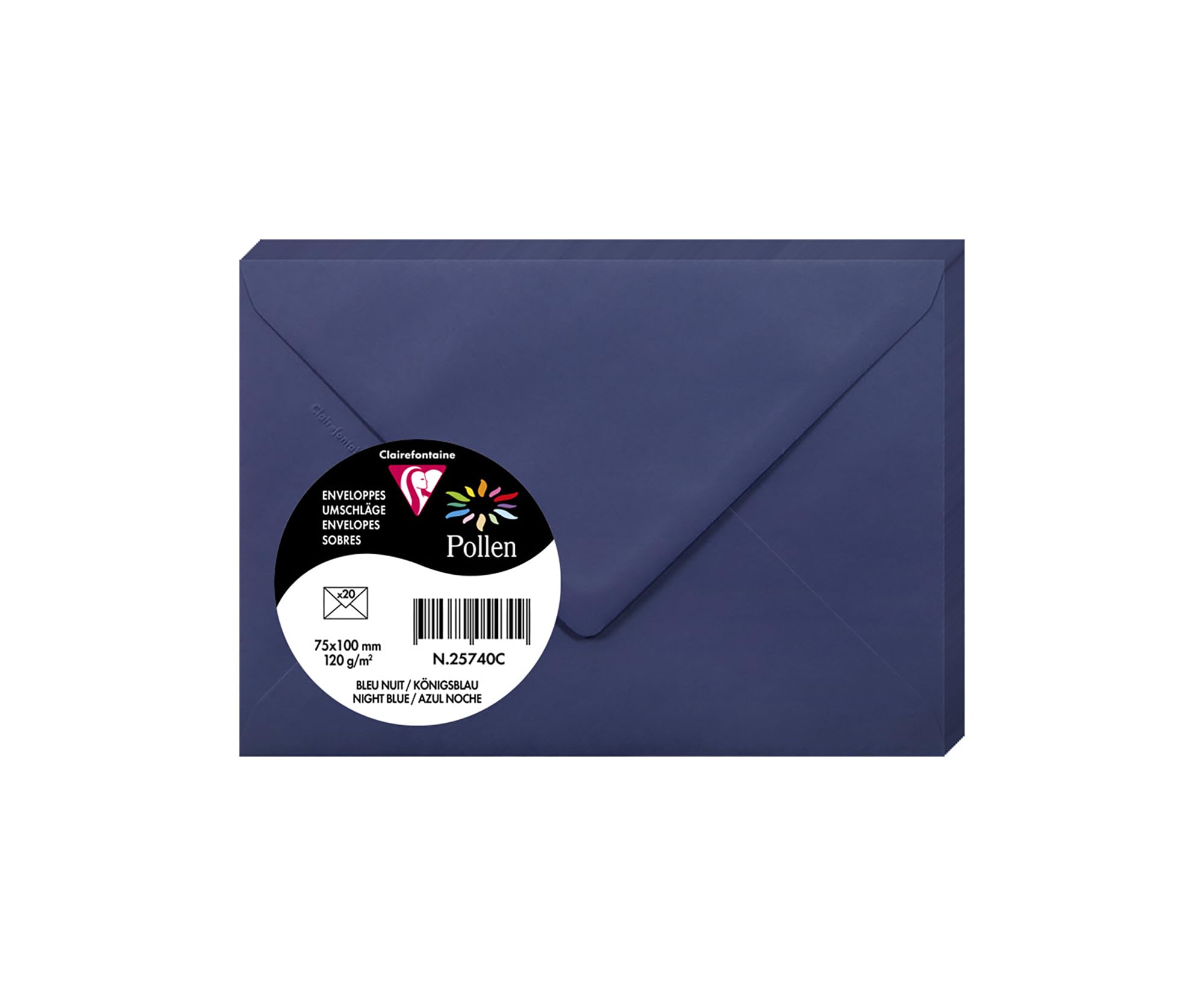 Clairefontaine 25740C Pack of 20 Gummed Envelopes 7,5x10cm 120g/m² Colour Midnight Blue Invitation Events Correspondence Pollen Range Premium Smooth Paper — image 1