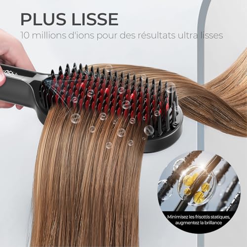 TYMO Ionic Hair Straightening Brush - TYMO Ionic Plus Professional Hair Straightener, Quick Styling, 16 Temperatures, 80-230°C, LCD Display, Double Voltage, Fast Heating, Anti-scald, Straightening Iron