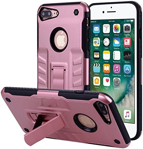 iPhone 7 Plus case, TOPBIN Case with Adjustable Kickstand Hybrid Hard PC+ Soft Silicone Dual Layer 2 in 1 Drop Impact Resistant Protective Cover Armor Cases for Apple iPhone 7 Plus/8 Plus (Rose Gold)