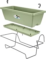 elho Barcelona Allin1 50 Balcony Planter with Dish and Rack Green view 4