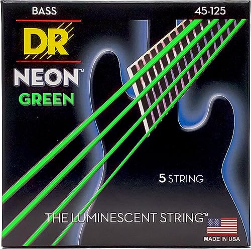 DR Strings Hi-Def Neon Grün NGB5-45 – E-Bass Medium 45-125 5-Saiter