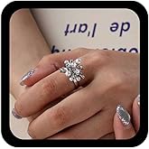 Allereyae Vintage Cluster Pearl Crystal Ring Silver Pearl Finger Ring Bridal Pearls Rings Cz Cluster Rings Adjustable Wedding Round Bead Ball Exaggerated Statement Jewelry for Women