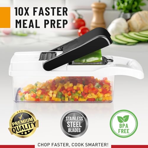 25 in 1 Chopper and Mandoline Slicer - Food Chopper with Container - Vegetable Cutter, Salad Slicer, Onion, Potato and Tomato Slicer - Kitchen Gadgets - 13 Blades