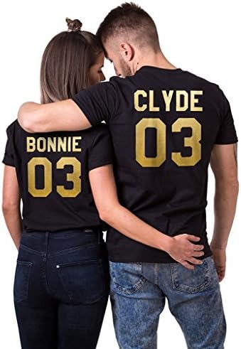 Epic Tees Bonnie+Clyde 03 Matching T-Shirts, Couple Valentine's Gift (Black)-S/L