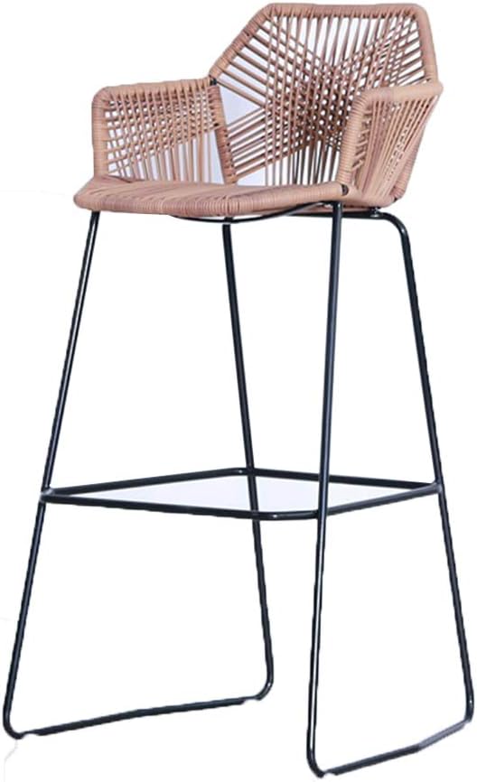 XINGPING Wicker Chair High Table And Chairs Outdoor Bar Table And Chairs Bar Stool Bar Front Desk Chair Rattan High Chair Leisure Balcony Chair Bar Chair (Color : Ore yellow)