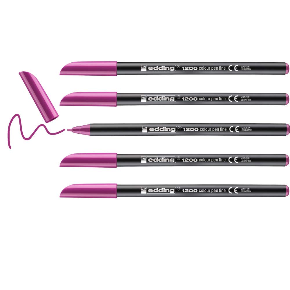 edding 1200 colour pen fine - magenta - 10 pens - round tip 1 mm - felt-tip pen for drawing and writing - for school or mandala