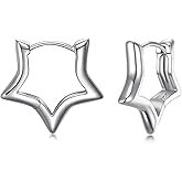 JSGEMSLEE 925 Sterling Silver Star Earrings Cute Small Hoop Earrings for Women Hypoallergenic Sleeper Earrings Cartilage Star Jewelry Gifts