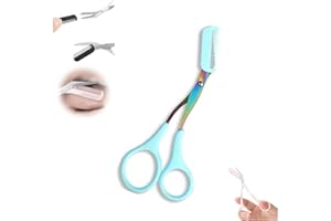 KERRTOA Eyebrow Trimmer Scissor, 2025 New 2 in 1 Eyebrow Scissors with Comb, Curved Eye Brow Razor, Non-Slip Stainless Steel Facial Hair Removal Accessories Makeup Tool (Blue)
