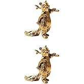 SHIDXIB 2PC Brass Squirrel Statues with Nut, Antique Solid Copper Figurines for Desk & Garden Decor, Tea Pet, Incense Holder - Versatile Bronze Pine Squirrel Ornaments for Home & Office Decoration