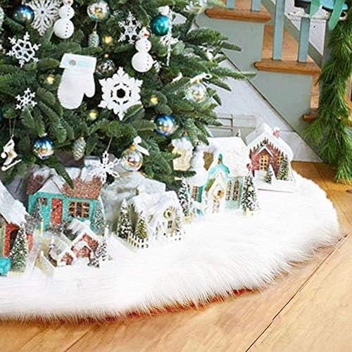 AMAES Christmas Tree Skirt Pure White Faux Fur Tree Skirt for Merry Christmas & Party Holiday Home Decorations (30 Inches)