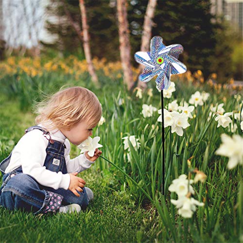LOCOLO 10 Pieces Bird Repellent Pinwheels Holographic Mylar Pin Wheel Spinners for Farm Garden Field, Keeping Birds Away - Thumbnail 6