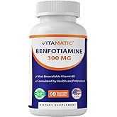 Vitamatic Benfotiamine 300 mg 90 Vegetarian Capsules - Also Called Fat Soluble Vitamin B1 (90 Count (Pack of 1)) (1 Bottle)