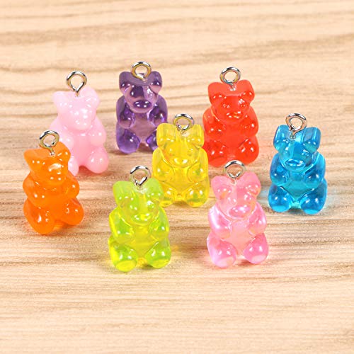 Resin Gummy Bear Pendant, BENBO 40Pcs 8 Colors Cartoon Bear Keychain Pendants Necklace Bear Candy Charm for DIY Jewelry Making Crafting - Thumbnail 5