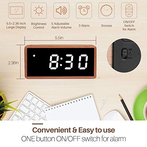Digital Alarm Clock, MiCar Solid Wood Led Modern Desk Clock with 5.5"x2