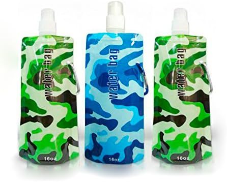 BPA Free Plastic Water Bottle Bag - Eco Friendly Folding Water Bags: Collection Army Power 16 Oz (Pack of 3)