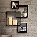 Shelving Solution Intersecting Decorative Espresso Color Wall Shelf Set of 4, 2 Candles Included