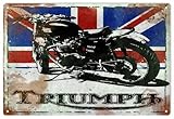 Vintage Looking Triumph Motorcycle With British Flag Reproduction Sign