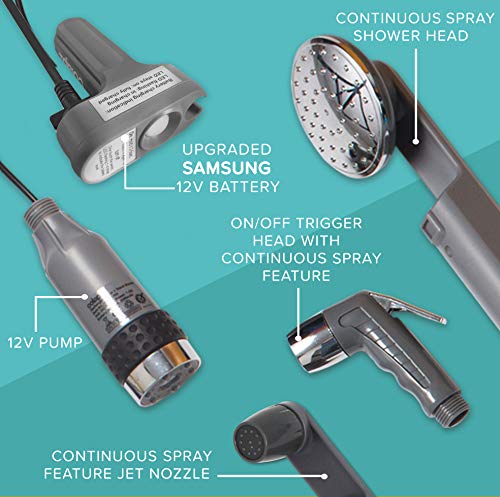 Colapz Oplaadbare campingdouche, draagbare douche voor honden, Jet Wash voor fietsen, 1 douchekop, 1 straalkop, draagtas… - Image 3