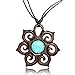 Earth Accessories Adjustable Length Organic Wood Necklace Inlaid with Turquoise Colored Synthetic Stone