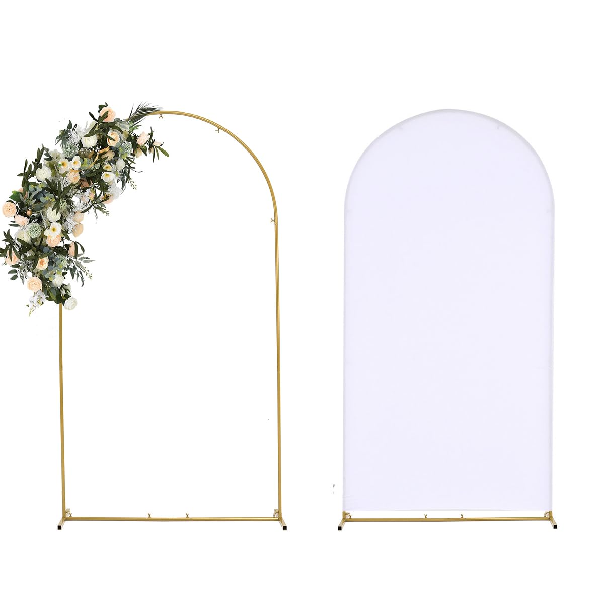 Vincidern 6.6FT Wedding Arch Backdrop Stand and White Cover, Metal Arch Backdrop Stand and Cover Set for Parties, Birthdays, Baby Showers, Bridal, Banquets, Ceremonies, Event Decor