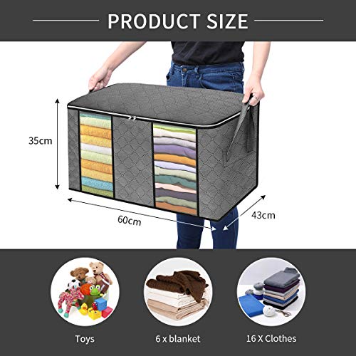 king do way Clothes Storage Bags 23.6" x 16.9" x 13.7" 2 Section Large Capacity Comforter Storage Bags with Strengthen Handle, Clear Window, Zipper for Clothes, Blankets, Closets, Bedrooms,