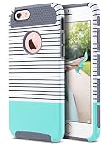 ULAK iPhone 6s Case, iPhone 6 Case, Colorful Series Slim Hybrid Dual Layer Scratch Resistant Back Cover Shock Absorbent TPU Bumper Case for Apple iPhone 6 6s 4.7 inch(Grey+Minimal Mint Stripes)