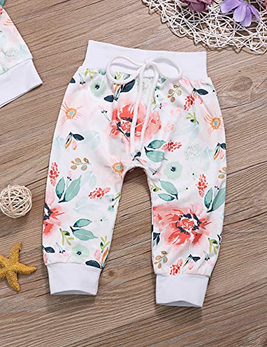 Toddler Baby Girl Clothes Long Sleeve Floral Hoodie Sweatshirt Tops Flowers Pants with Headband Infant Outfits Set(0-6M) Yellow - Thumbnail 4