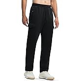 TBMPOY Men's Fleece Lined Sweatpants Winter Straight Leg Open Bottom Warm Cargo Pockets Cotton Running Lounge