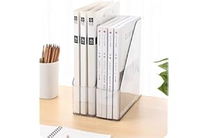 ICCGBHGO Magazine Holder, Clear Plastic Vertical File Magazine Organizer, Desktop File Magazine Book Storage Shelf for Office Desk(2PCS)