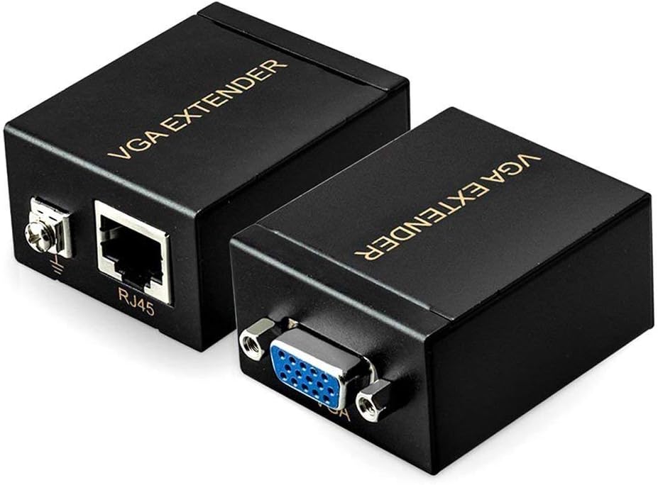 Techno Hight® Latest Metal Iron Body 60m VGA to RJ45 Signal Extender Over Ethernet Cable Transmitter and Receiver(Vga Extender)
