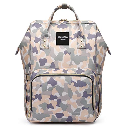 HaloVa Diaper Bag Multi-Function Waterproof Travel Backpack Nappy Bags for Baby Care, Large Capacity, Stylish and Durable, Camouflage Pink
