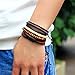 MJartoria 4PCS Unisex Mens Womens Leather Bracelets Adjustable Braided Multi Cool Wrap Wristbands Cuff Set (D-4PCS-Black)