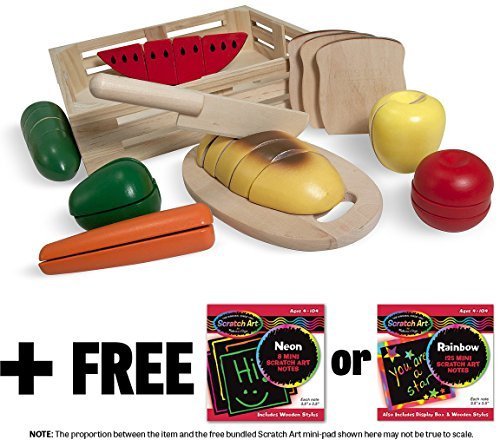 Cutting Food Set: Wooden Play Food Set + FREE Melissa & Doug Scratch Art Mini-Pad Bundle [04872]