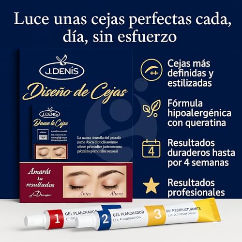 Kit de Planchado y Diseño de Cejas J Deni by Gaero Shop Uso Profesional | Luciran tus Pestañas | Fórmula Hipoalergénica Reestructurante | Incluye Geles, Papel y Aplicadores | Define, Alisa y Nutre