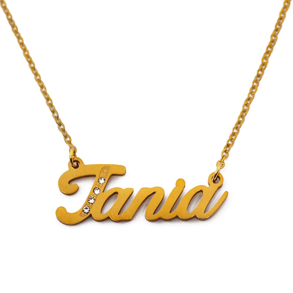Kigu Name Necklace Tania - Gold Tone - Custom Name Necklace - Personalised Jewellery for Ladies- Customised Jewellery for Girls- Custom Pendant Tania