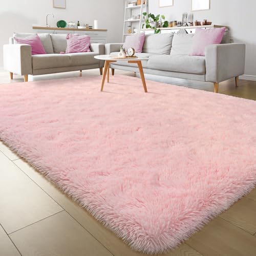 Keeko Flauschiger rosa Teppich für Schlafzimmer, Mädchenzimmer, niedlicher Zottel, flauschig, groß, Kinderzimmer, Wohnzimmer, weich, pelzig, Schlafzim