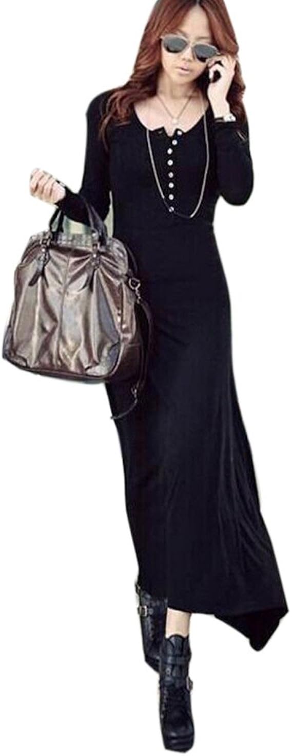 Amazon ケーシティ K City マキシワンピース マキシワンピ ワンピース ワンピ ニットワンピース セーター 長袖 タイト 黒 グレー フリー グレー ワンピース チュニック 通販