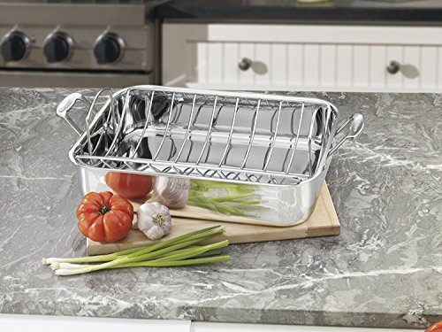 Click Here to See More Images Classic Kitchen 16 Inch Rectangular Stainless Steel Roaster Grill Pan with Rack