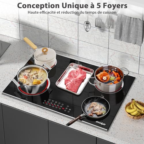 Cooksir Ceramic Hob 5 Burners with Frame, Built-in Electric Hob, 77 cm, Infrared Heat, 8400 Watt, Oval Zone for Grill, Ceramic Glass, Timer, 230V, 50Hz Built-in