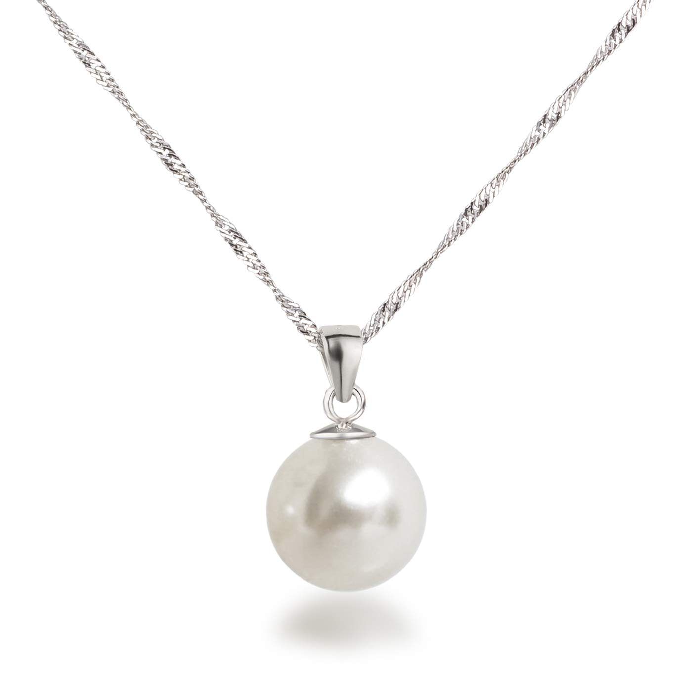 Schöner-SD Silver Chain with Pendant Pearl 12 mm Large 925 Silver Rhodium Plated,