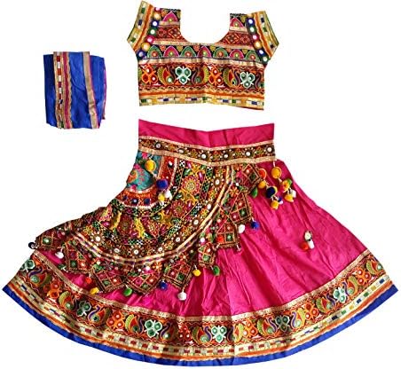 Nandi Women Cotton Rabari Kutchi Embroidered Work Kids Chaniya Choli 28 Pink