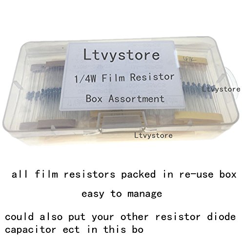 Film Resistor Kit, 1/4W Metal Film Resistors Assorted Box Assortment Kit Set of 525, Range 0 Ohm- 1M Ohm, 5% Tolerance, 17Value 1/4 Watt Resistor , By Ltvystore