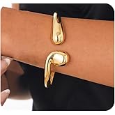 Mexegy Chunky Gold Open Bangles Bracelet for Women,Thick Vintage Aesthetic Teardrop Statement Cuff Bracelet,Trendy Party Simple Jewelry Accessories Gift(Gold)