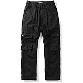 Phorecys Boys Pull on Cargo Pants Elastic Waist Casual Uniform Multi-Pockets Trousers